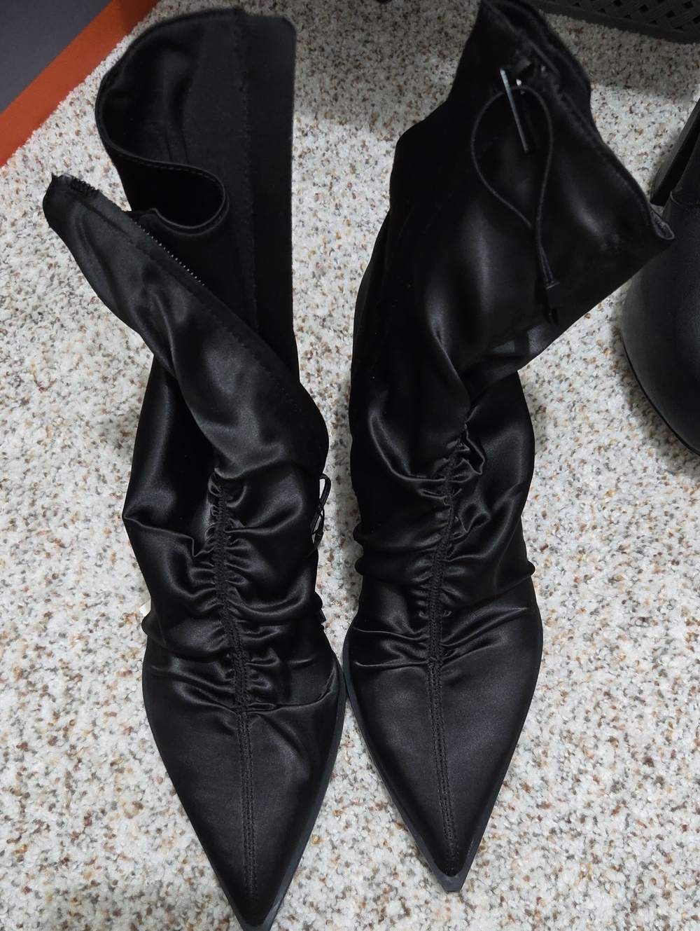 Zara Black Ruched Pointed-Toe Heeled Boots